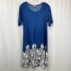 SJS Womens Shift Dress Multicolor Floral Stretch Scoop Neck Short Sleeve M